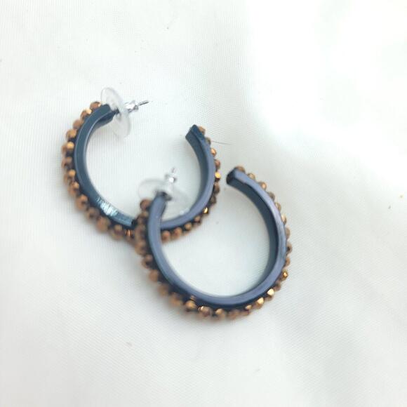 Premier Designs Black Brown Beaded Hoop Pierced Earrings - Picture 6 of 7